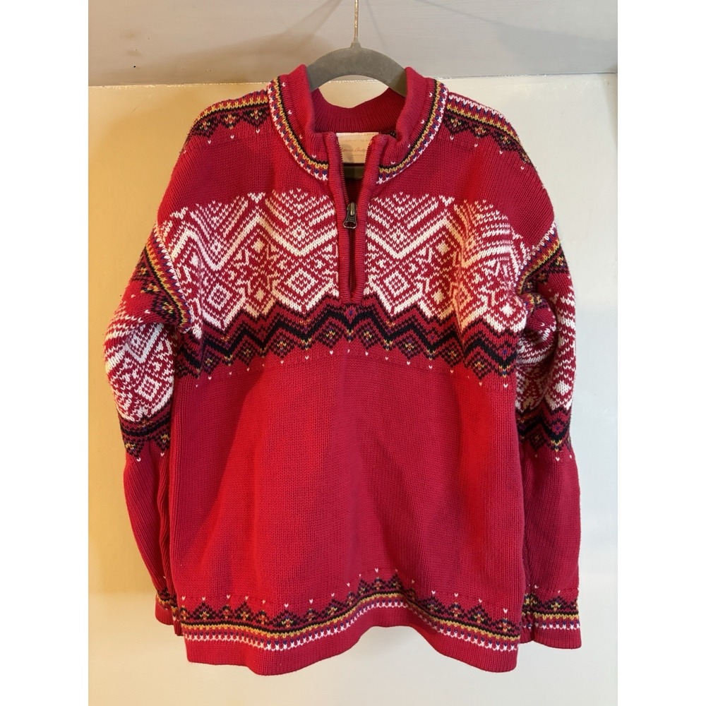 HANNA ANDERSSON Red Cotton Fair Isle 1/4‎ Zip Sweater 6-7 Christmas